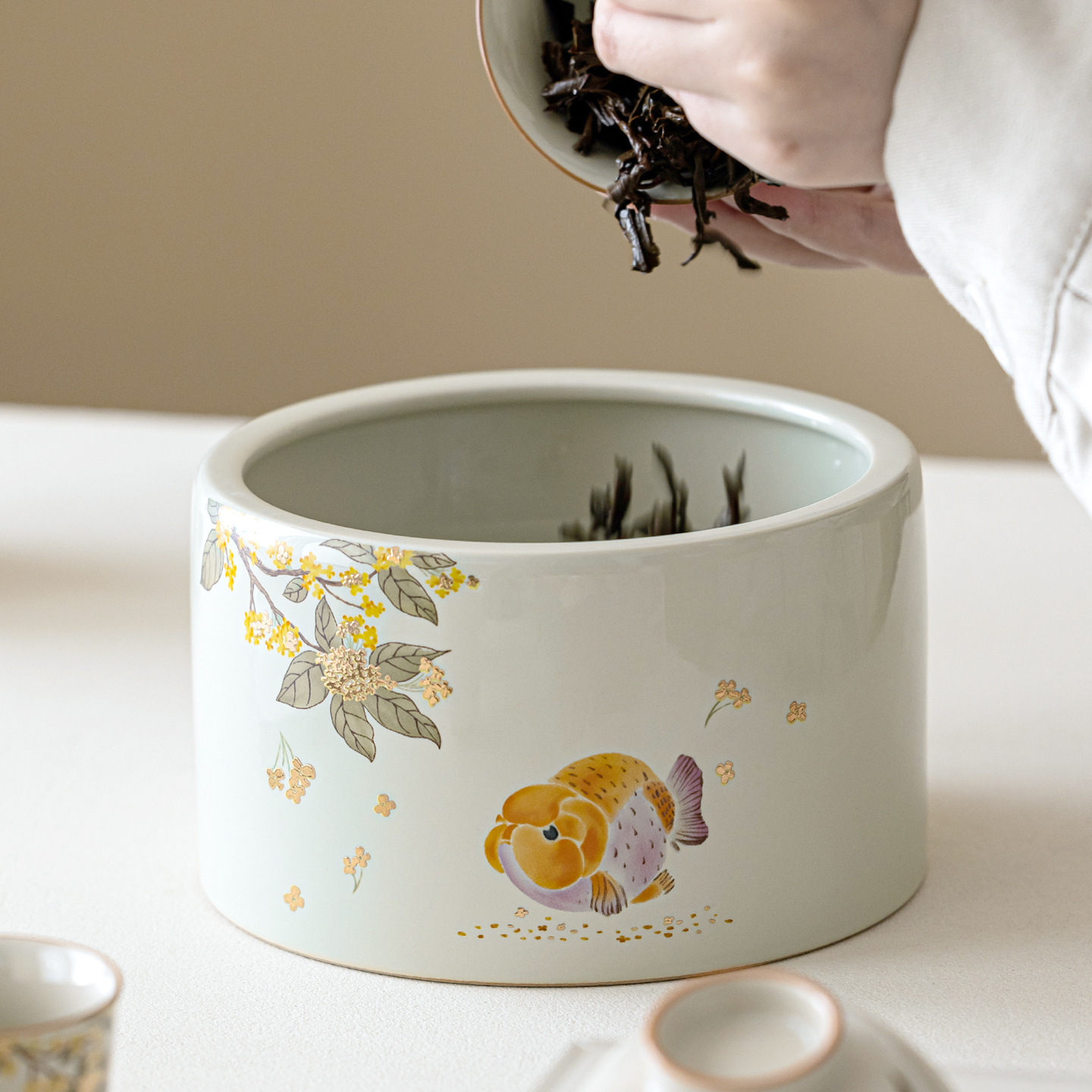 Quốc phong tro thực vật cá osmanthus vàng rửa trà nhà văn phòng gốm sứ cặn trà bể nước phụ kiện bộ trà rửa chén kiểu Trung Quốc