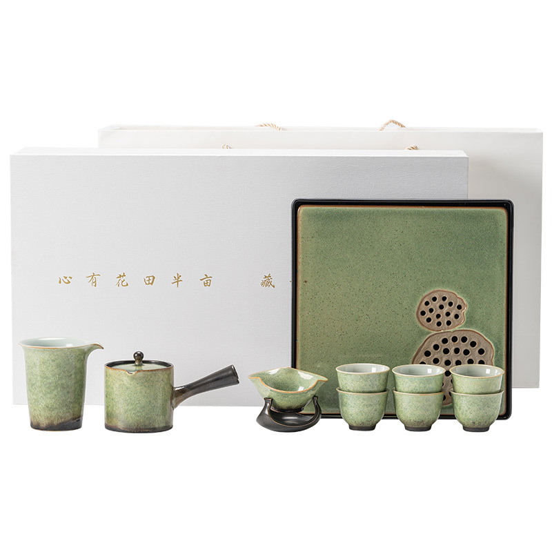 Bộ ấm chén trà Yaobian Gongfu dùng trong nhà, mẫu mới 2025, kiểu Trung Hoa đơn giản, chất liệu gốm sứ, có tay cầm, kèm hộp quà tặng