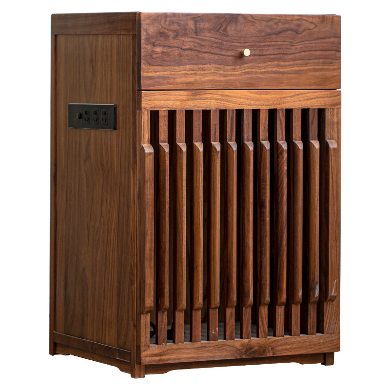 Tủ đựng trà di động quả óc chó đen Bắc Mỹ, bàn trà văn phòng gia dụng, bàn trà, tủ đun nước, tủ đựng trà vuông, tủ đựng đồ