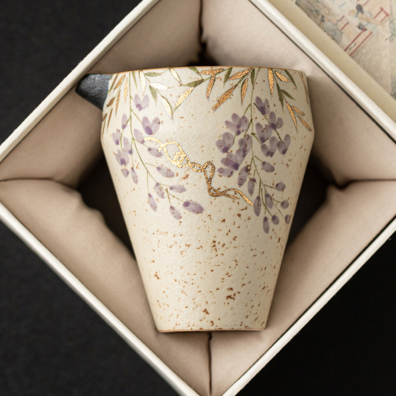 Cốc trà sứ trắng xanh và đá lửa đỏ cốc trà sứ cao cấp Haifen cốc hoa tử đằng vẽ tay bằng vàng phụ kiện trà đạo