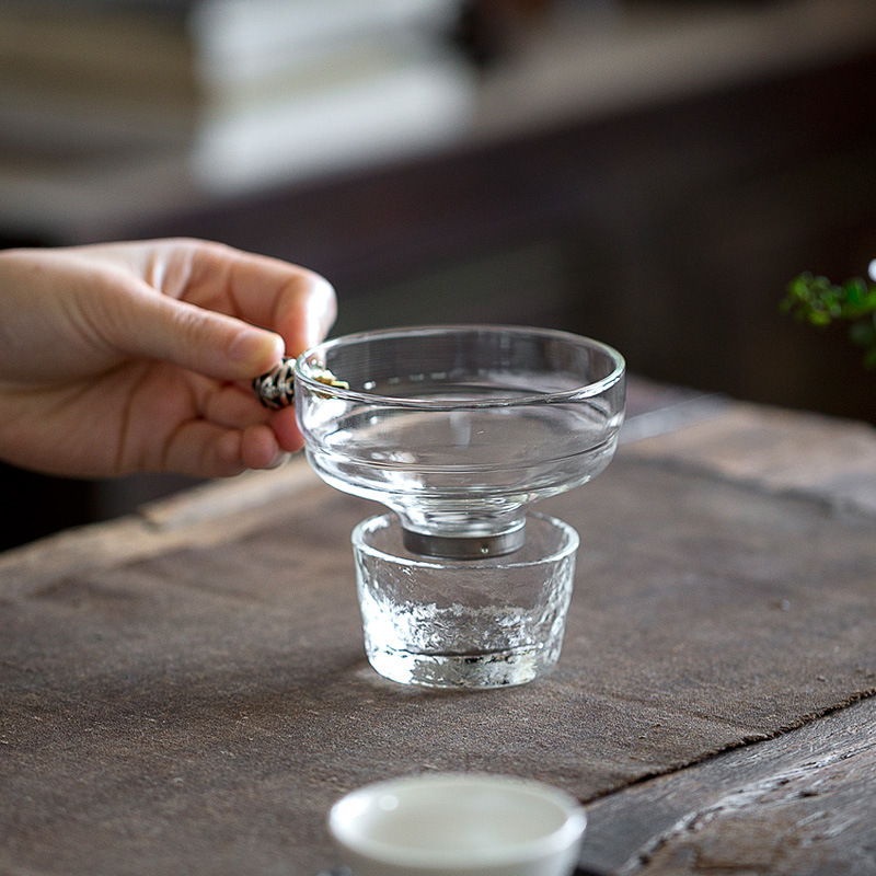 Bộ lọc trà rò rỉ trà thủy tinh chịu nhiệt kiểu Nhật Bộ trà Kung Fu trong suốt Phụ kiện lưới lọc trà inox