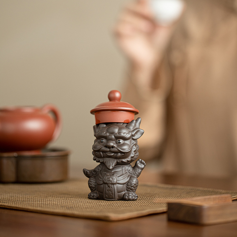 Đồ trang trí vật nuôi trà rồng cát tím có nắp đậy bàn trà để pha trà vật nuôi trà nhỏ phụ kiện trà đạo Kung Fu