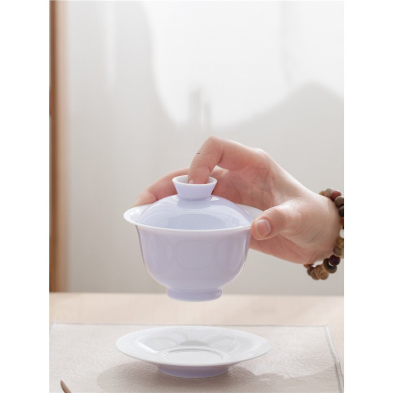 Bát có nắp Mushan Sancai nữ bát trà gốm sứ đơn màu tím lốp mỏng cao cấp không nóng tay bát đựng trà bán buôn