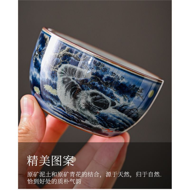Cốc chủ nhân màu xanh và trắng Bộ trà Kung Fu gốm cổ điển Trung Quốc Cốc trà cốc đơn dung tích lớn dùng trong gia đình Cốc trà