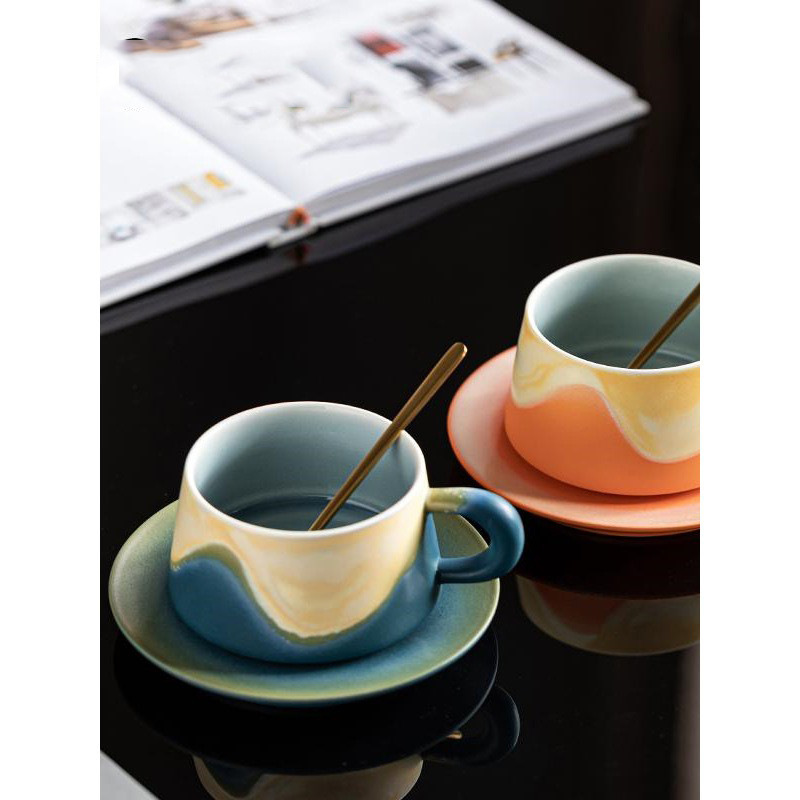 Cốc cà phê tinh tế cao cấp lò nung, bộ đồ ăn trà chiều độc quyền retro, sang trọng nhẹ nhàng, giá trị cao, quà tặng lưu niệm