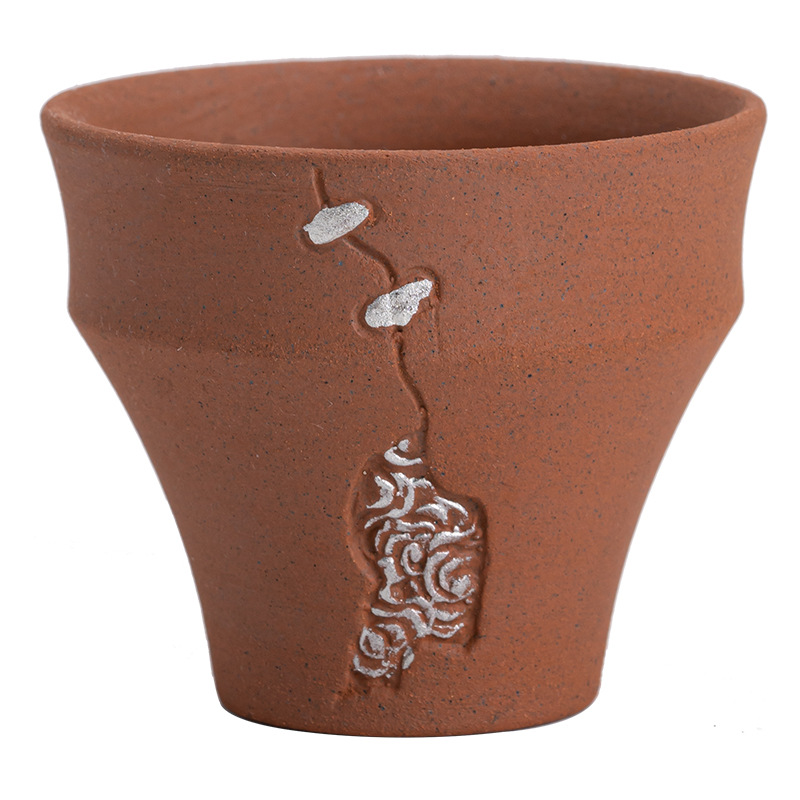 Chén chủ cổ điển bùn đá trống rỗng Zhai, cốc móng tay mạ bạc thủ công kiểu Nhật, cốc trà gốm sứ