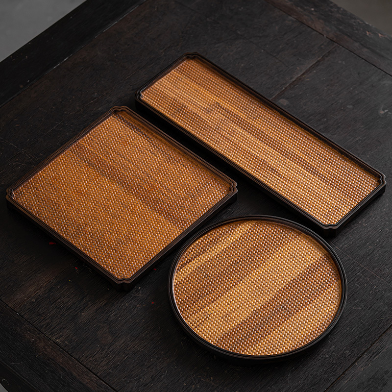 Khay pha khô Zhiya khay dệt hoa văn bằng tre Bộ trà Kung Fu Khay trà Bàn pha trà sáng tạo Bàn pha khô khách sạn đơn giản kiểu Nhật