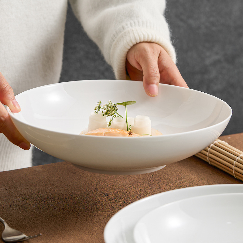 Dehua Trung Quốc Baijiangshan Datangwan Khách sạn Thương mại Cá ngâm chua Bát lớn Bát lớn Gốm sứ Thịt lợn Luộc Bát lớn Bát tròn