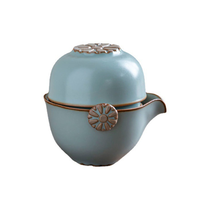 Bộ trà du lịch Ru Kiln túi xách tay bộ nhỏ ấm trà pha trà ngoài trời cốc trà gốm sứ nhanh tay quà tặng