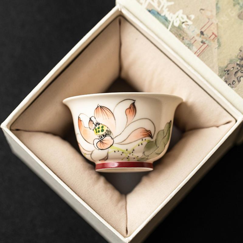 Cốc chủ cao cấp, tách hoa sen vẽ tay, tách trà gia dụng cỡ lớn, tách trà đặc biệt, tách trà