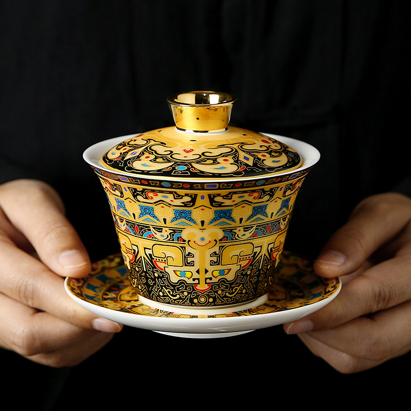 Bát Có Nắp di chuột Thangka Bát trà gốm sứ cỡ lớn kiểu Trung Quốc Quà Tặng Bộ trà Kung Fu Bát trà Sancai Cốc trà