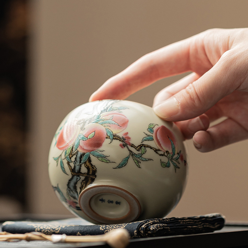 Cốc La Hán chín đào lò Ru cổ cốc gia chủ cốc gốm sứ cốc trà có thể nâng cốc uống trà cổ điển kiểu Trung Quốc