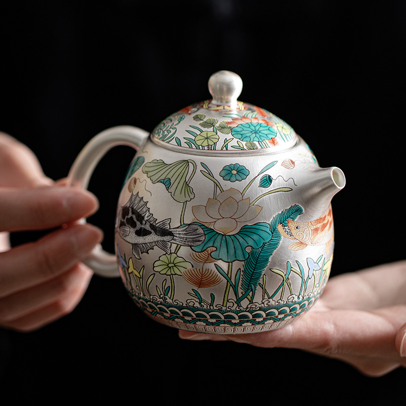 Bộ trà một ấm hai cốc mạ bạc bộ ấm trà cao cấp sang trọng nhẹ phòng khách gia dụng bộ trà phục vụ khách văn phòng