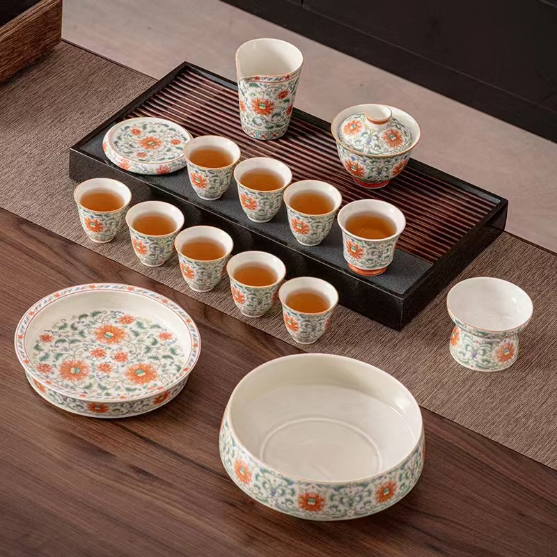 Bộ ấm chén trà Kung Fu men Huayuntang 2025, bộ ấm trà gia dụng mới, sang trọng cao cấp, hộp quà tặng tiện dụng