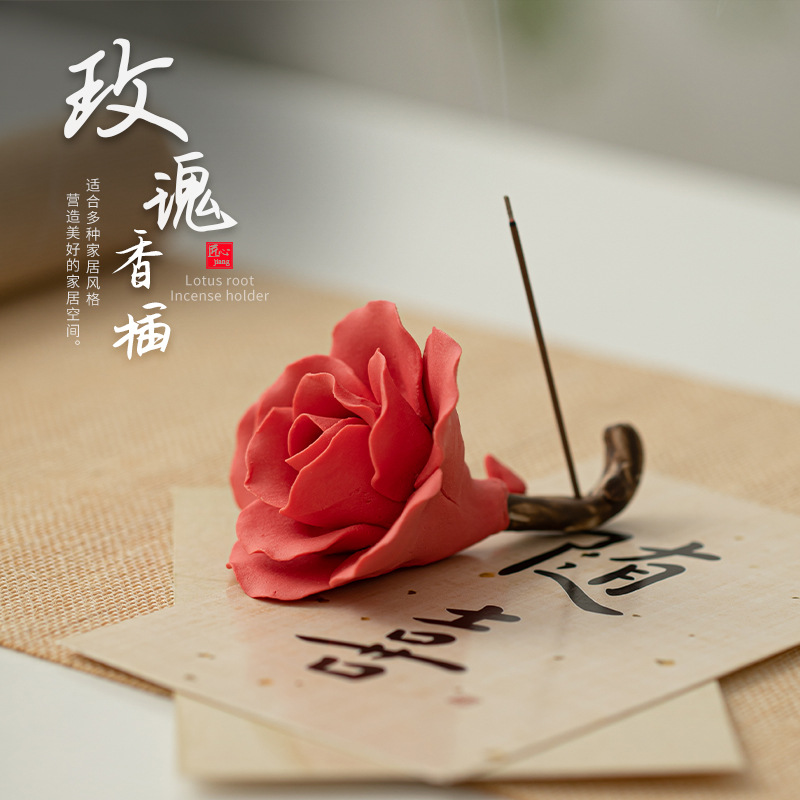 Cắm hương bằng sứ hoa hồng hộp đựng hương gia dụng hộp đựng bút đựng hương phụ kiện trà đạo Kung Fu đồ trang trí bàn trà