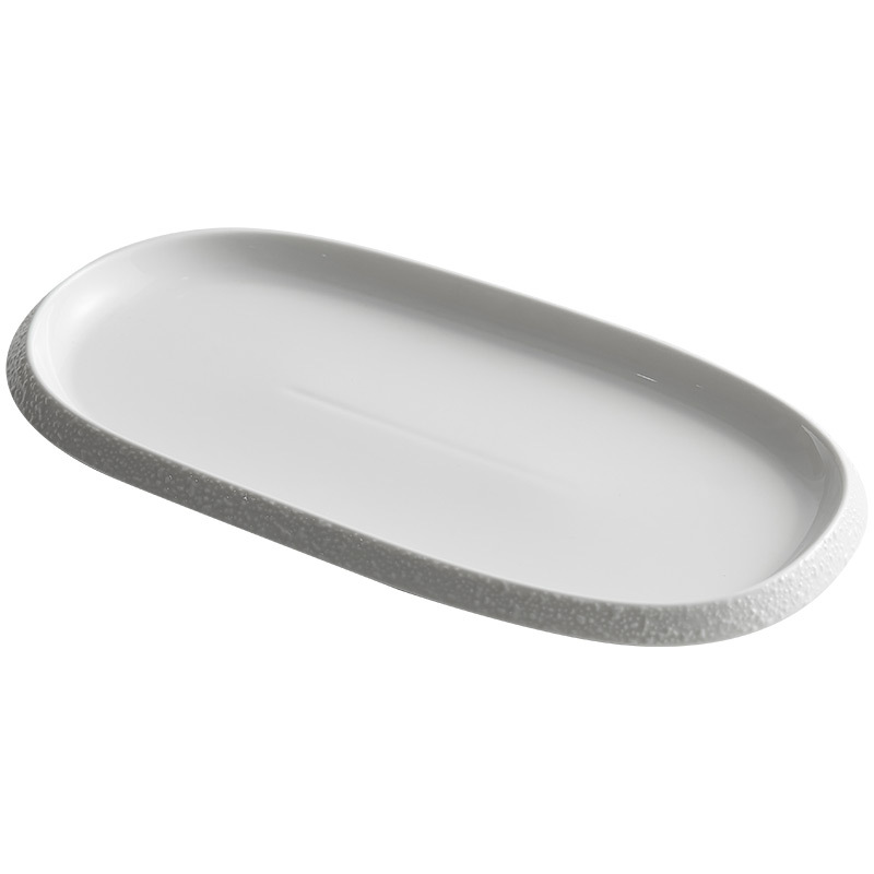 Đĩa gốm, đĩa rau, đĩa hình bầu dục gia dụng, Bộ Đồ Ăn Đặc biệt, Đĩa nông cao cấp, đĩa nghệ thuật màu trắng, đĩa rau lạnh