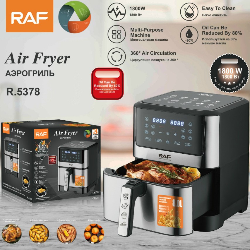 Nồi chiên không dầu đa năng RAF Châu Âu, dung tích lớn, màn hình kỹ thuật số thông minh, 8L, có thể tháo rời