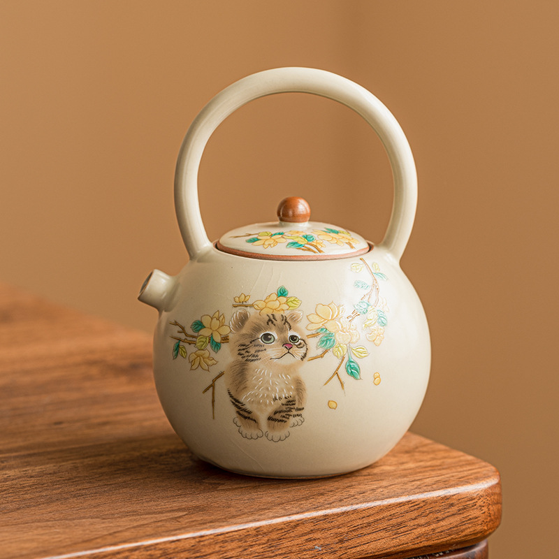 Bộ dụng cụ trà ấm trà ấm trà ấm trà nhỏ pha trà gia dụng ấm đơn có nắp mở bằng gốm Sứ có thể nâng