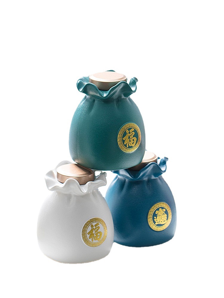 Dehua Zen phong cách đen may mắn túi trà nhỏ bình gốm kín bình đựng tiền nhỏ bình trà quà tặng