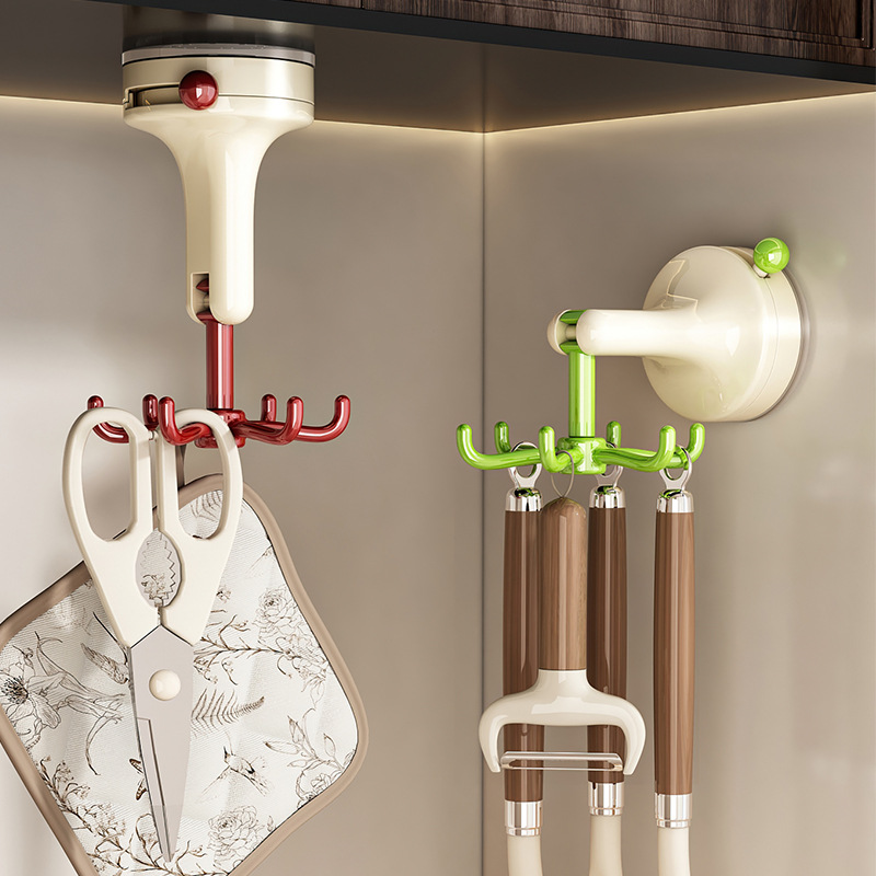 Móc xoay nhà bếp có cốc hút, giá đựng thìa sáu móng không cần khoan, giá treo thìa và thìa treo tường.