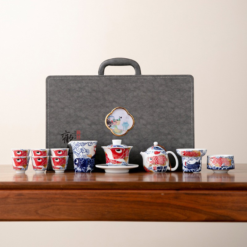 Bộ trà Kung Fu Dragon Fish Nafu mới 2024 Bộ đồ trà văn phòng gia đình sang trọng nhẹ giá sỉ hộp quà tặng cao cấp