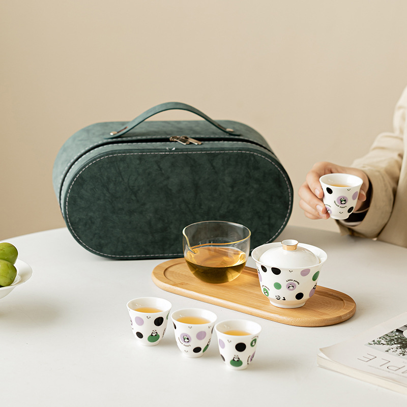 Kapibara gốm sứ du lịch nhanh cốc du lịch cắm trại di động ngoài trời bộ trà một bát bốn cốc có khay trà