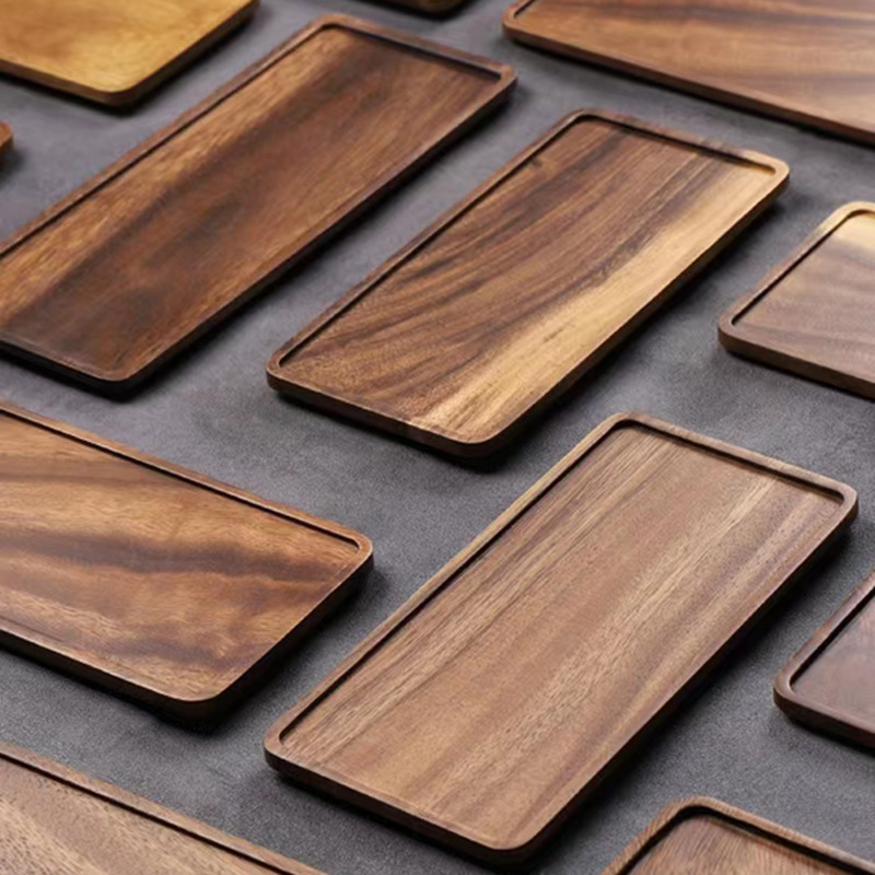 Khay hình chữ nhật Gỗ Óc Chó khay trà sủi bọt khô bánh mì ăn sáng khay đồ ăn nhẹ đồ dùng khách sạn Khay Gỗ Nhà Hàng