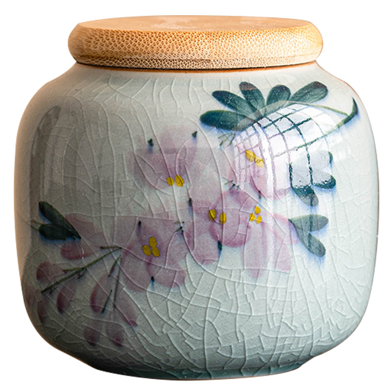 Bình đựng trà hoa mộc lan vẽ tay nguyên chất, bình đựng trà bằng gốm sứ có giá trị cao, túi đựng trà nhỏ