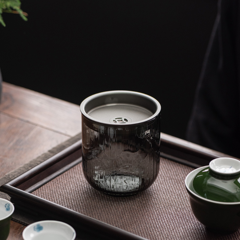 Chậu nước rửa trà Jianshui thủy tinh kiểu Nhật dày hình tròn có nắp lọc phụ kiện trà đạo gia dụng chậu lót thùng trà nhỏ
