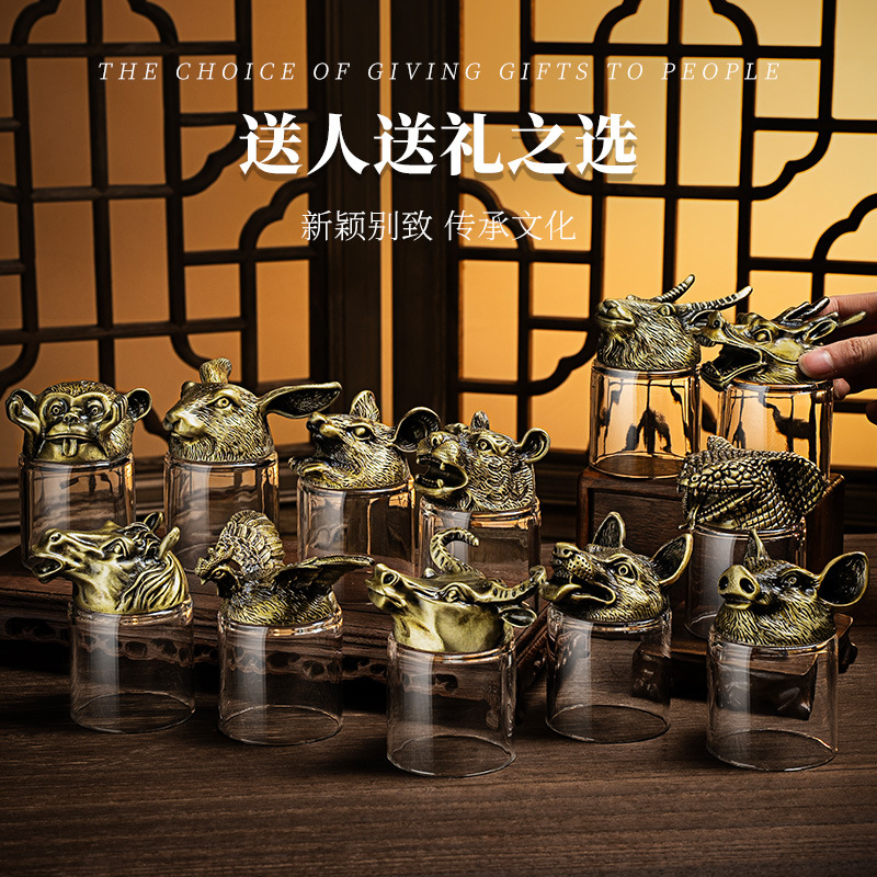 Bộ ly rượu trắng 12 cung hoàng đạo màu đồng, bộ rượu hai hai ly dung tích lớn cao cấp sang trọng nhẹ gia dụng