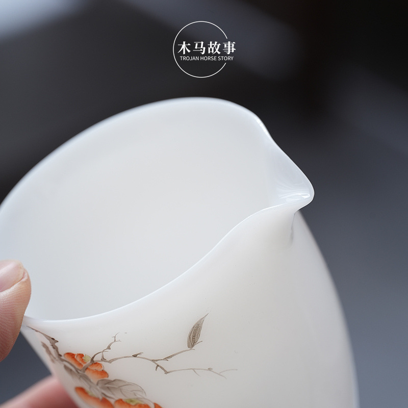 Cao cấp vẽ tay đá ngọc bích sứ công phu cốc Dehua sứ trắng trà biển trà chia ngăn chống bỏng đồng phục cốc gốm bộ trà trà thoát nước