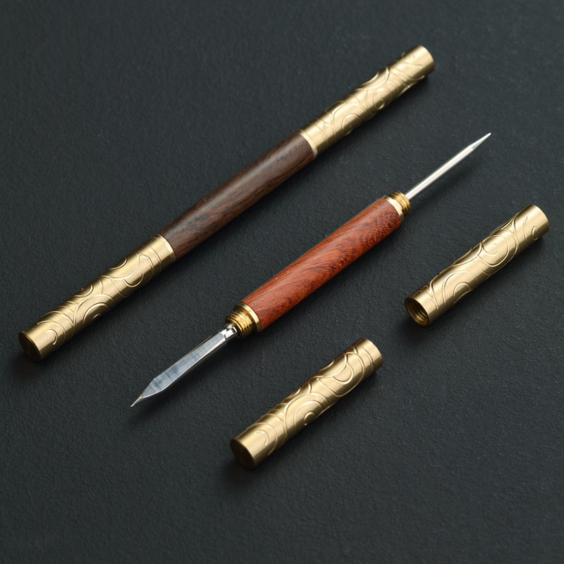 Dao trà Trà Pu'er Dao trà đặc biệt Gỗ đàn hương đen Kim trà gỗ rắn Dao trà bằng thép không gỉ dùng kép cao cấp Phụ kiện bộ trà