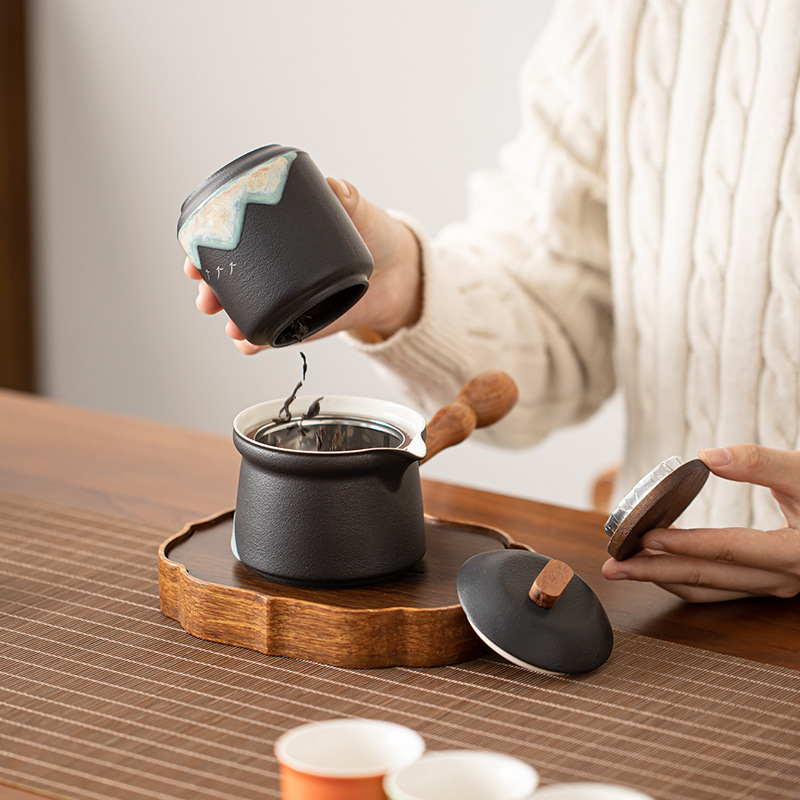 Bộ ấm trà quốc gia phong cách thủy triều vẽ tay Bộ ấm trà tay cầm bên gia dụng đơn giản trọn Bộ hộp quà Bộ ấm trà Kung Fu
