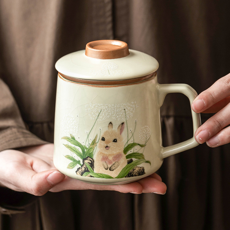 Cốc pha trà thỏ bồ công anh Ru Kiln cốc tách trà cốc gốm sứ chuyên dụng cá nhân hộp quà có nắp