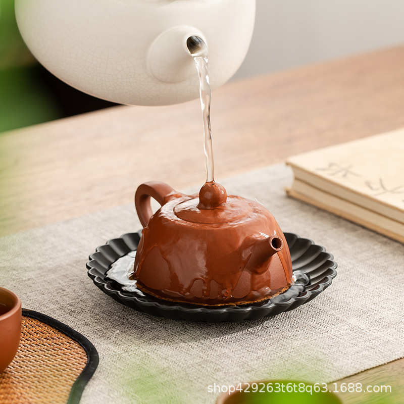 Ấm trà đan mây, lót ấm pha trà, lót cốc cỡ lớn, phụ kiện bộ trà kungfu gia dụng đơn giản, hợp kim