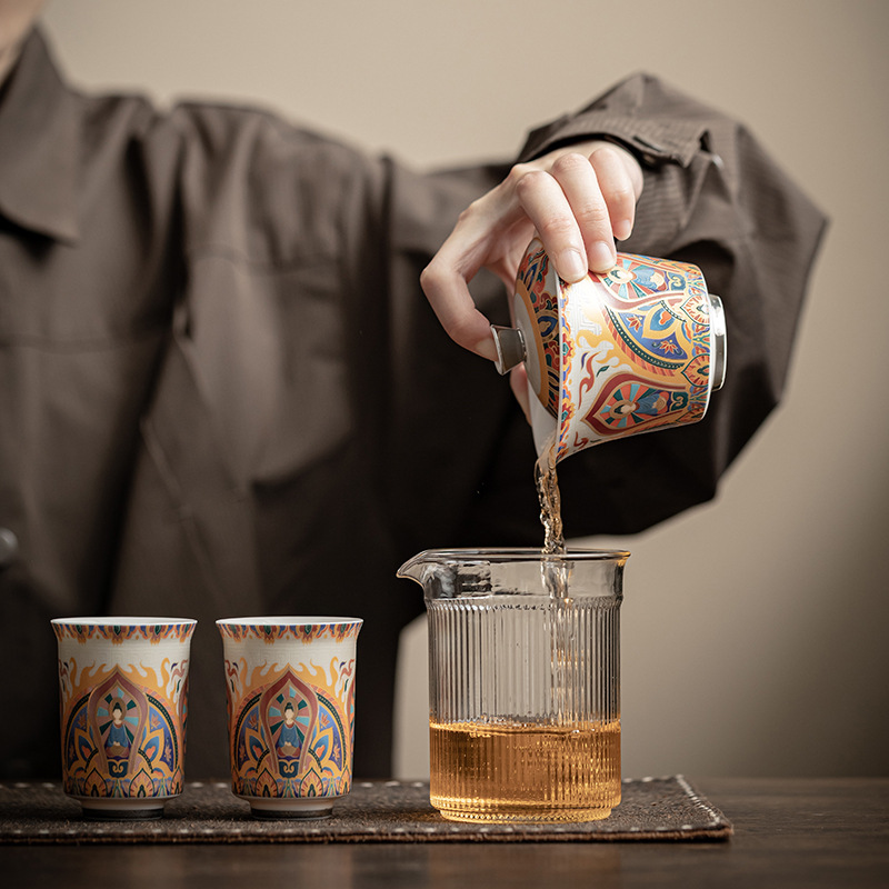 Bộ đồ sứ trắng không pha Đôn Hoàng Bộ đồ trà Kung Fu gia dụng Bộ trà cổ điển kiểu Trung Quốc Bộ quà tặng hộp quà tặng