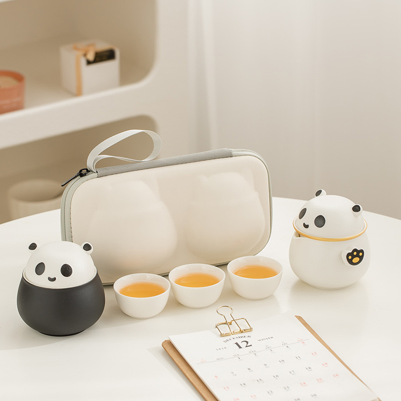 Bộ trà du lịch bằng gốm Sứ Panda Wenchuang Đồng hành Công ty Quà Tặng Hoạt động kinh doanh Hộp quà hàng năm Bộ trà xách tay