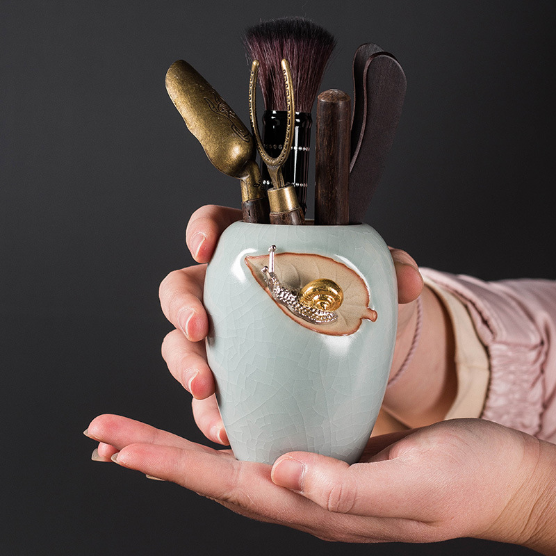 Gốm sứ Ru lò trà đạo sáu quý ông bộ bình trà ống bán buôn bộ trà gỗ đàn hương phụ kiện dụng cụ pha trà dao kẹp trà