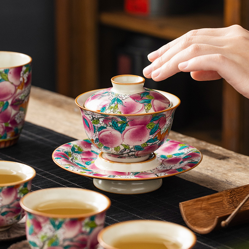 Gốm sứ cao cấp Lò nung Wantao Yayun Sancai Cốc trà Cốc pha trà Không nóng Bộ trà Kung Fu đơn Bán buôn