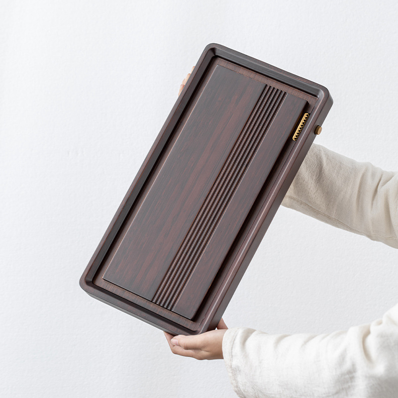 Khay trà tre nặng nguyên khối khay gia dụng thoát nước Biển Trà đơn giản Kungfu cao cấp khay trà trữ nước bàn trà