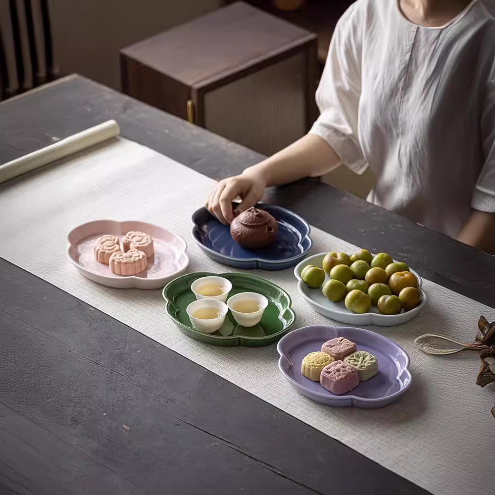 Khay giải khát kiểu Trung Quốc khay đựng hoa quả ren sáng tạo khay đựng đồ ăn nhẹ hạt khay đựng bình Thu hải đường cổ điển khay trà nhỏ