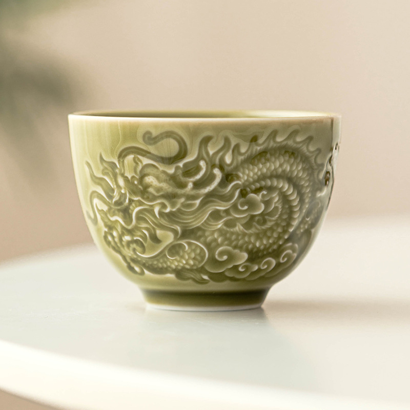 Cốc chủ nhân bát lớn hình rồng lò Yaozhou cốc đơn cốc trà cá nhân cao cấp cốc uống trà Kung Fu nổi kiểu Trung Quốc cốc đơn