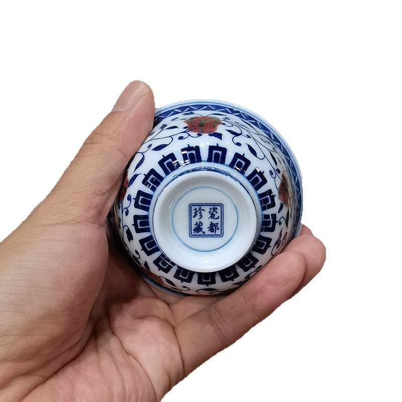 Sứ trắng xanh quấn cành sen cốc chủ nhân Jingdezhen gốm sứ ép tay cốc trà bộ trà Kung Fu cốc trà cốc trà đơn bát trà