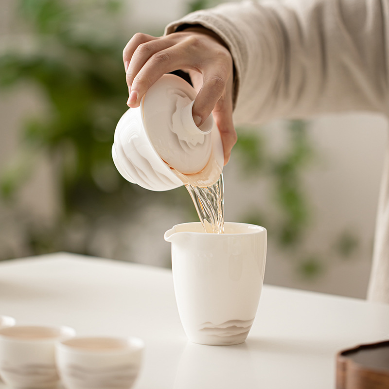 Mỡ cừu, Ngọc Bích, mực sứ, núi xa, bát có nắp Sancai, bộ trà Kung Fu gốm sứ, bát uống trà, tách trà lớn, dụng cụ pha trà đơn