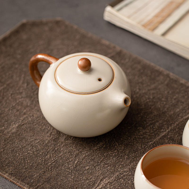 Ấm XiShi Lò Ru màu be ấm dụng cụ pha trà Kung Fu gia dụng ấm đơn dụng cụ pha trà uống trà văn phòng mở miếng có thể nâng ấm pha trà