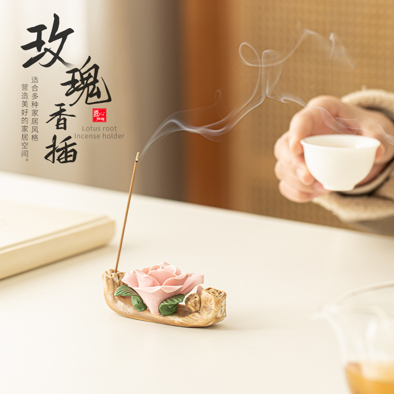 Cắm hương hoa hồng, gốm sứ thủ công, đồ trang trí bàn trà, trang trí bàn trà, phụ kiện bộ trà Kung Fu, nắp đựng bút