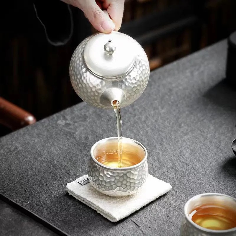 Bộ trà Kung Fu mạ bạc hình búa thủ công Một ấm hai cốc quà tặng văn phòng cao cấp Bộ trà Kung Fu