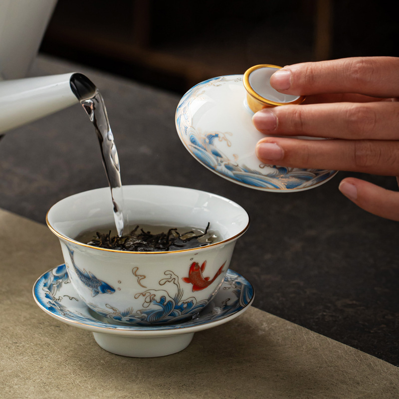 Bộ dụng cụ pha trà tự động lười dụng cụ pha trà xoay đá mài văn phòng gia dụng bằng gốm cốc trà trọn bộ hộp quà