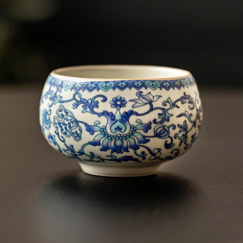 Cốc trà gốm sứ Ruyao cốc chủ nhân cốc trà uống trà gia dụng bộ trà hoa sen xanh trắng bộ trà Trung Quốc cốc La Hán