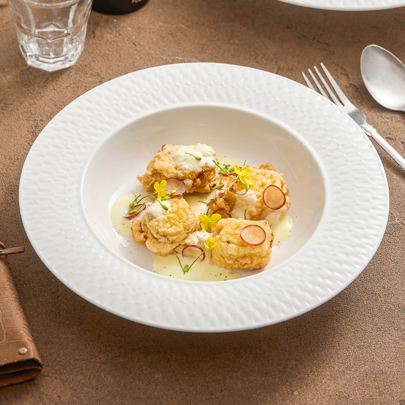 Đĩa mũ rơm bằng gốm Đĩa tròn cao cấp cảm giác băng sứ trắng cao cấp Đĩa sáng tạo Đĩa món ăn gia dụng Đĩa súp mặt rộng Đĩa ăn tây